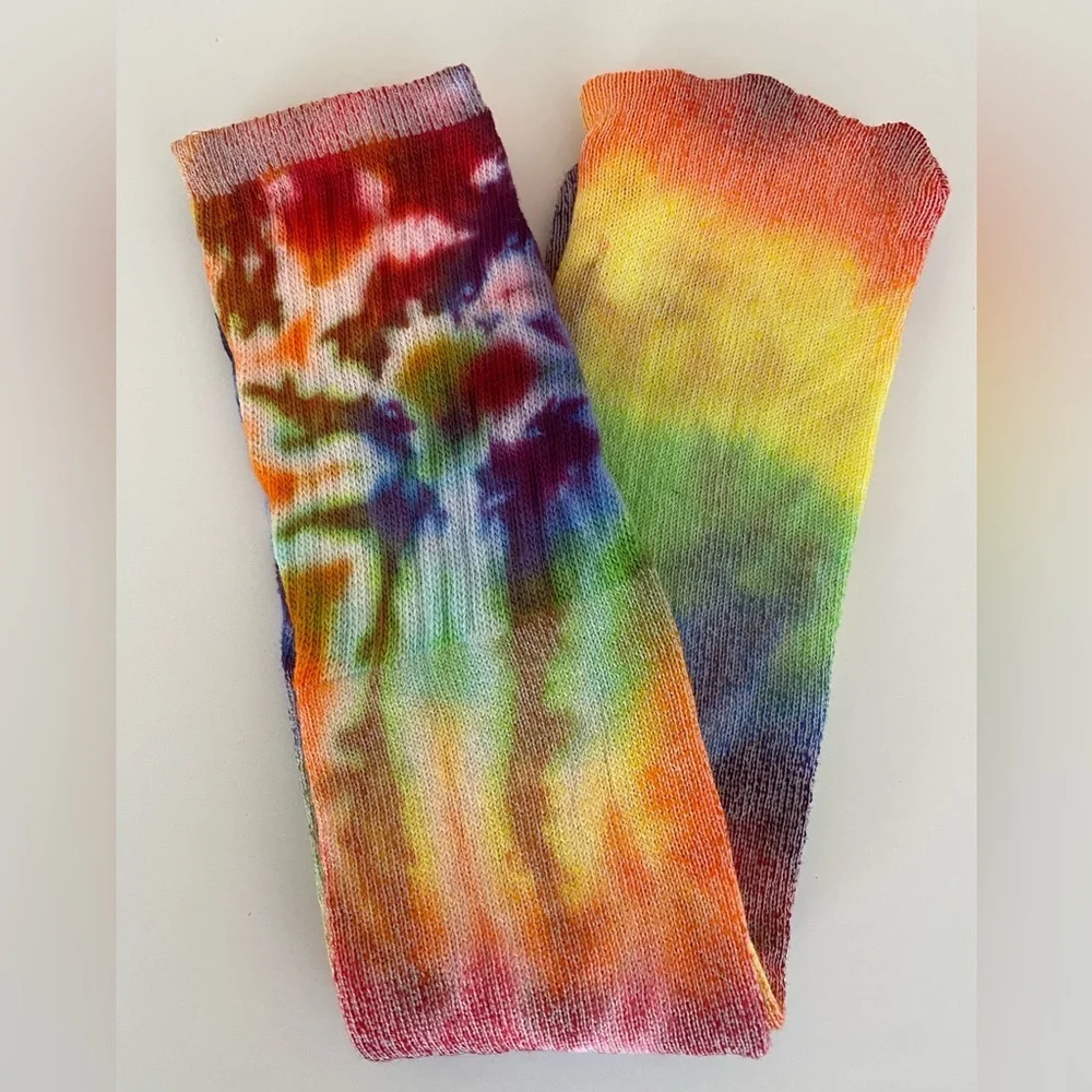 Tie Dye Socks Colorful Retro Boho Rainbow Cotton Blend Tube Handmade Sock Hippie